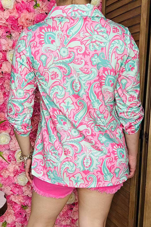 Shop Mint paisley printed long sleeve women's blouse GJQ16257(DS9)