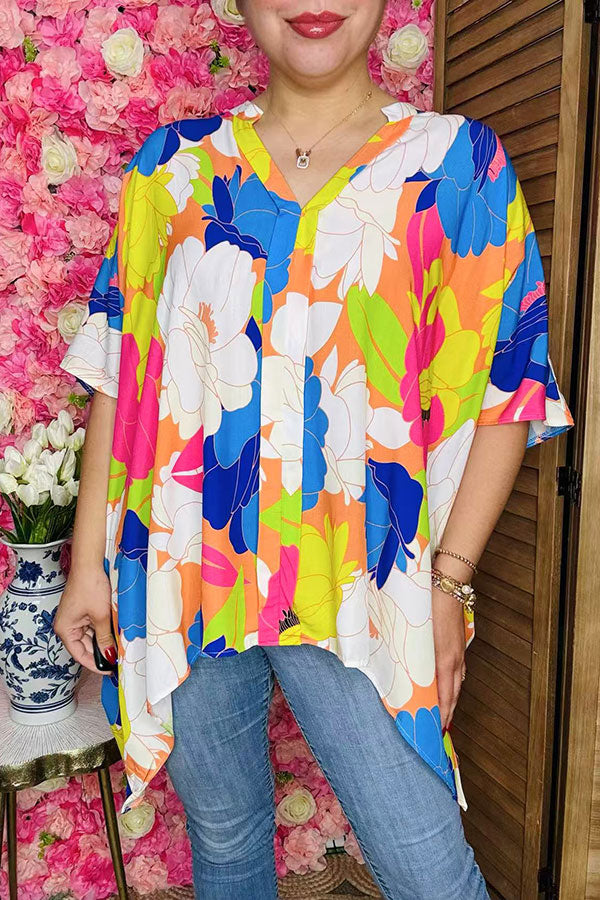 Shop oversized high-low style linen fabric women blouse w/short sleeves GJQ16249 IS10