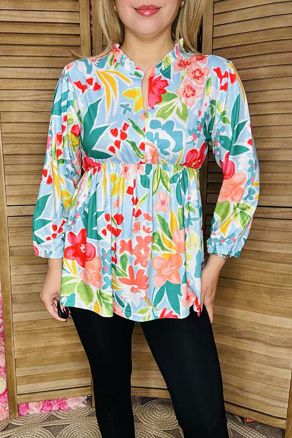 Buy women's blouse w/floral printed & 3/4 sleeves v-neckline GJQ16231 IS6