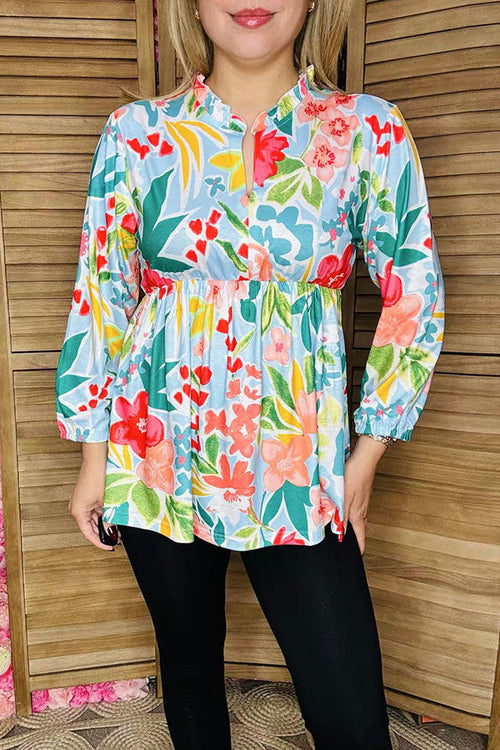 Buy women's blouse w/floral printed & 3/4 sleeves v-neckline GJQ16231 IS6
