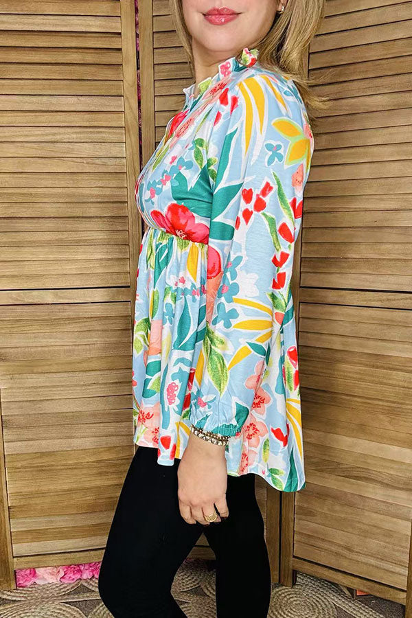 Buy women's blouse w/floral printed & 3/4 sleeves v-neckline GJQ16231 IS6