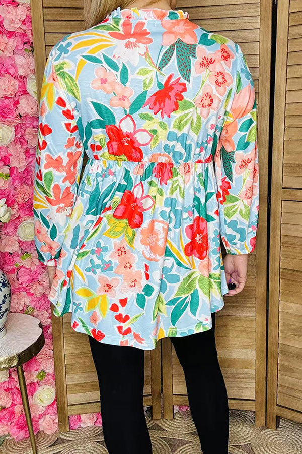 Buy women's blouse w/floral printed & 3/4 sleeves v-neckline GJQ16231 IS6