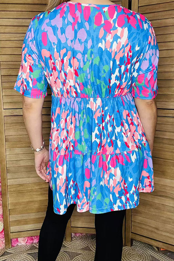 Women t-shirt wholesale Multi color leopard printed short sleeve top GJQ16253 (ES1)