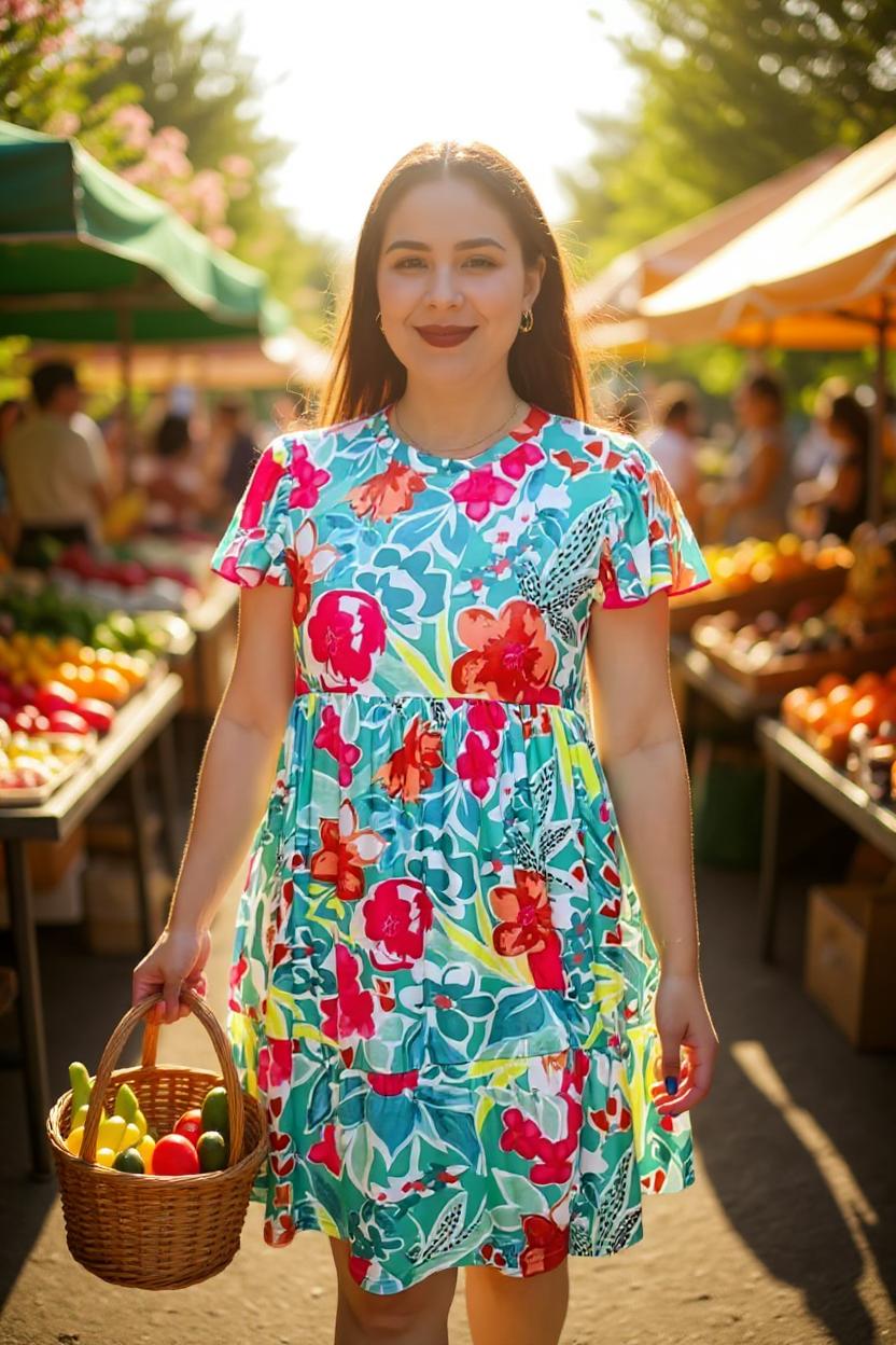 Shop women's dress Floral printed turquoise flutter short sleeve dress wholesale GJQ16165.(CS9)