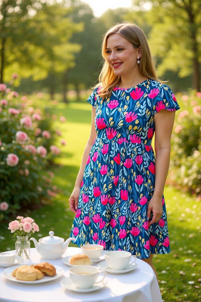 Summer mom and me dress Floral & blue printed & short sleeve dress XCH16126 (BS8) AS5